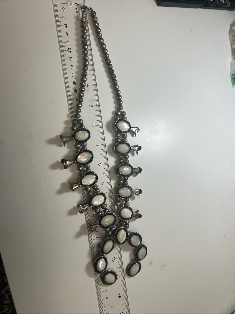 Sterling Silver White Mother-of-Pearl Squash Blossom Necklace - Picture 5 of 16